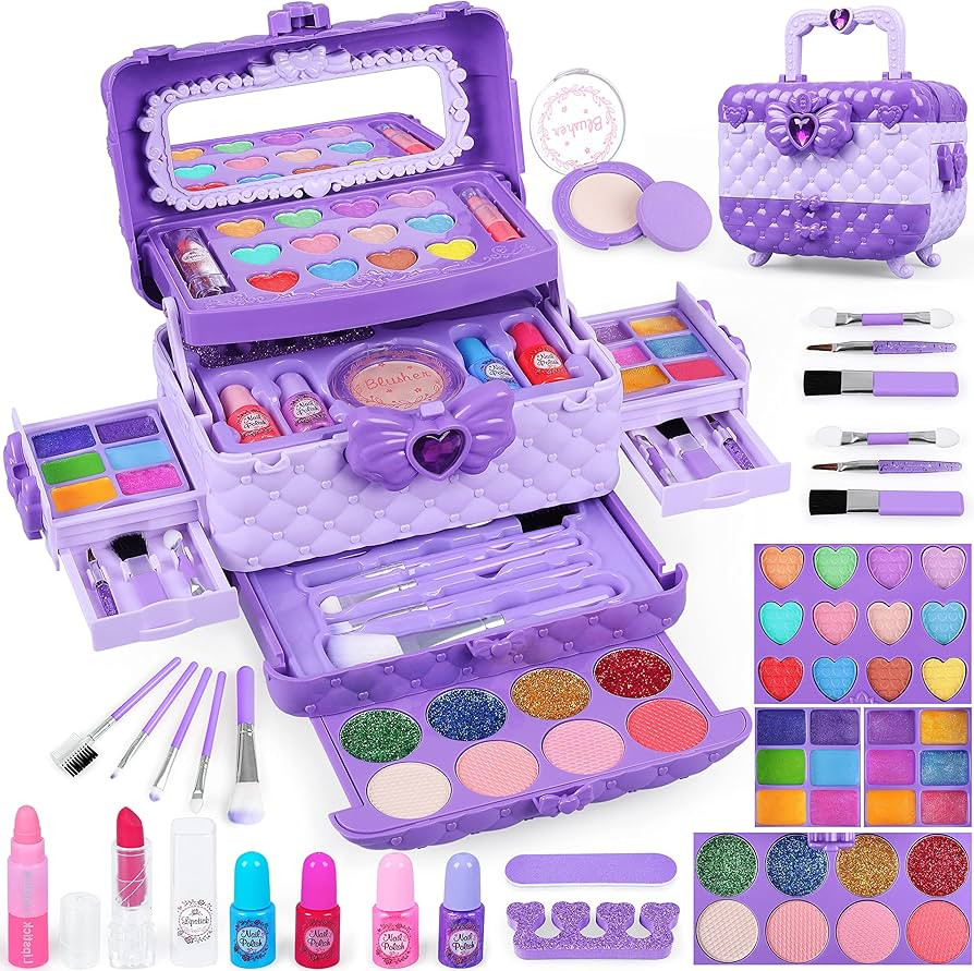 54 Pcs Kids Makeup Kit for Girls, Princess Real Washable Pretend Play Cosmetic Set Toys with Mirr... | Amazon (US)