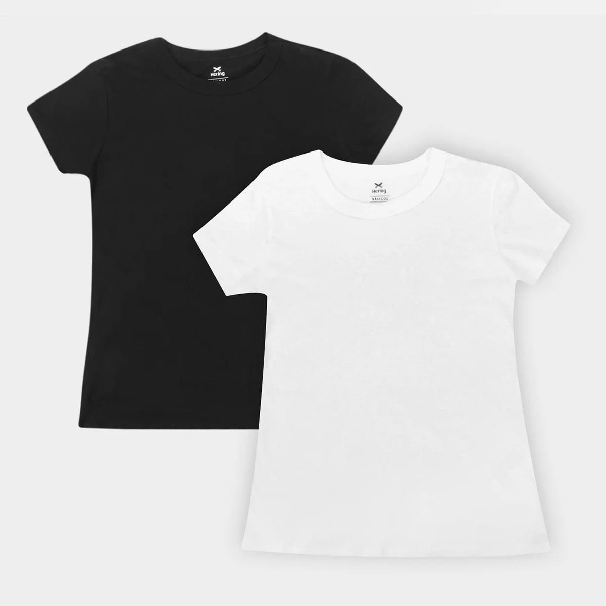 Kit Camiseta Básica Hering Manga Curta Feminina 2 Peças - Branco+Preto | Zattini (BR)