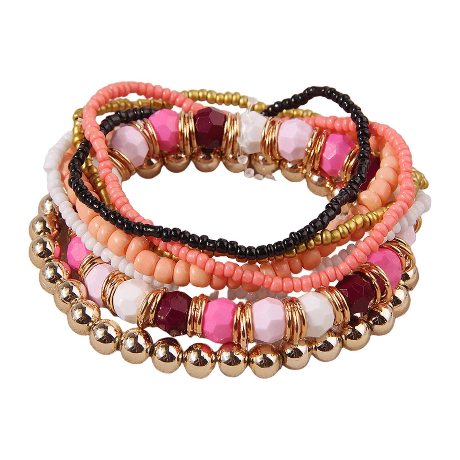 Pink Mizuho Pearl Bohemian 2-Layer Beaded Bracelet, Elastic Fashion Jewelry with Unique Mix Desig... | Walmart (US)