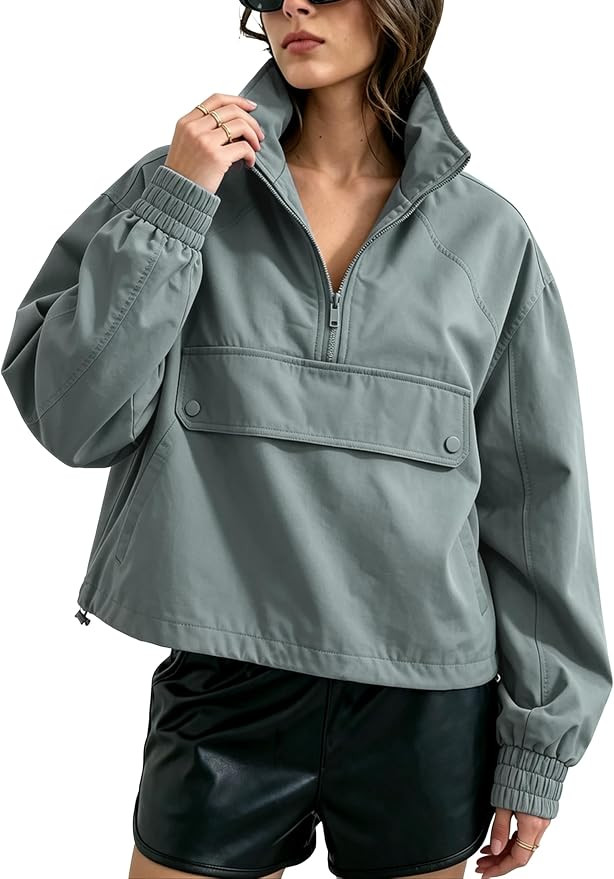 Women's Half Zip Cropped Stand Collar Casual Pullover with Pocket | Amazon (US)