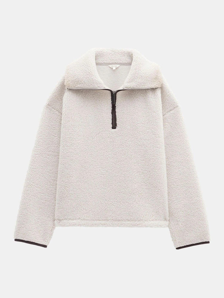 Hush Cream Grey Fleece Half Zip Sweatshirt | Next US