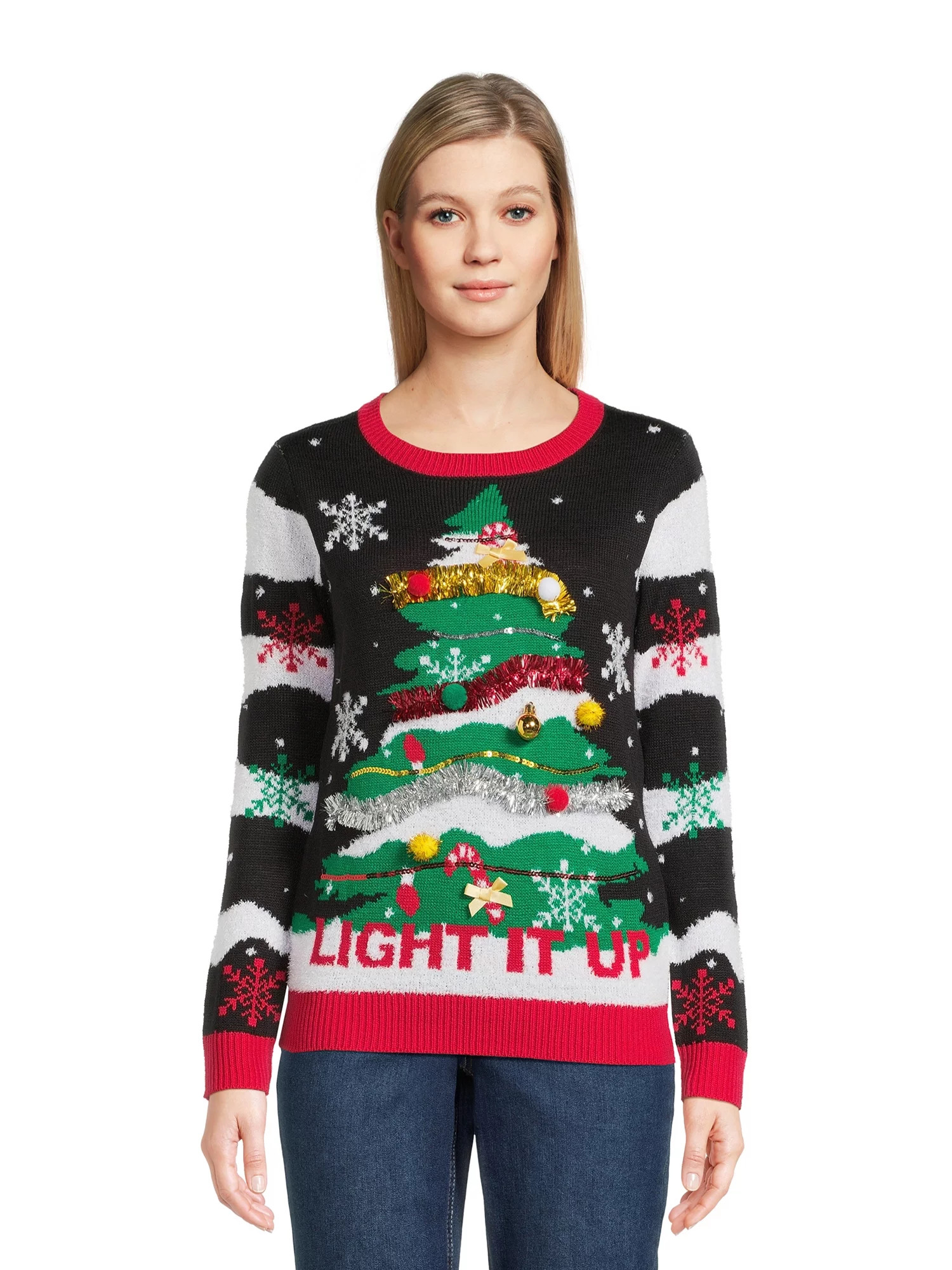 No Boundaries Juniors Christmas Sweater, Midweight, Sizes XS-XXXL | Walmart (US)