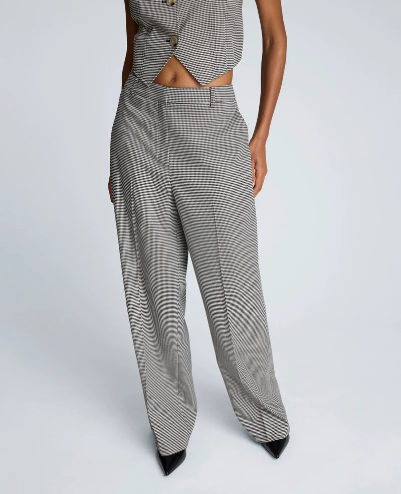 Fly Front High Rise Houndstooth Wide Leg Pant | Kenneth Cole