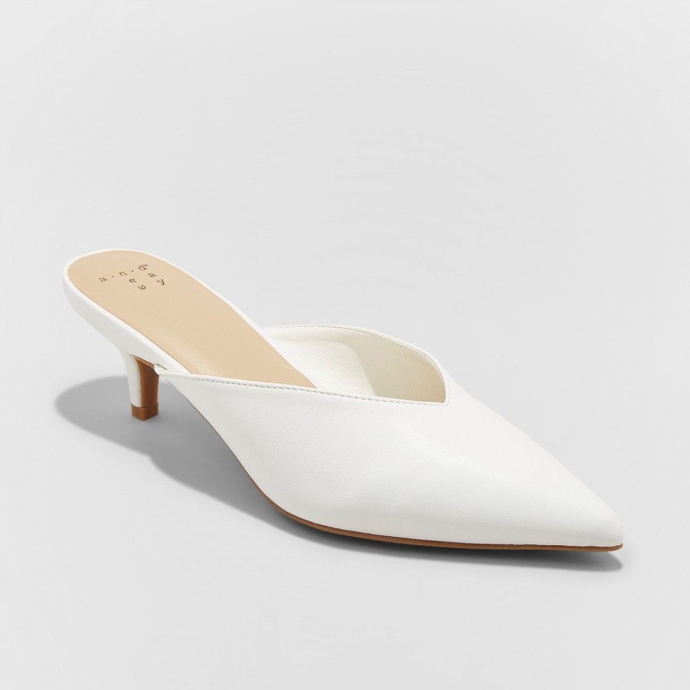 Women's Aleksa Wide Width Low Vamp Kitten Mules - A New Day White 9.5W, Size: 9.5Wide | Target