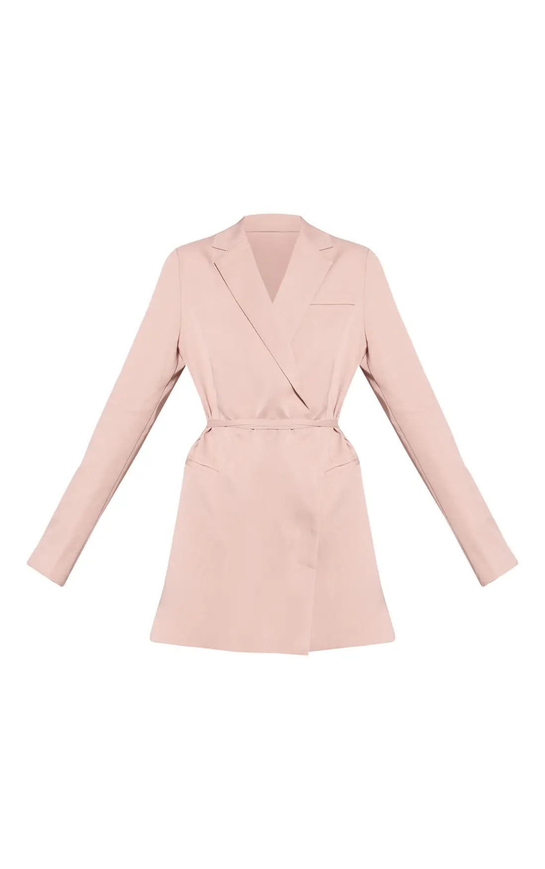 Dresses | Beige Woven Tie Blazer Dress | PrettyLittleThing | PrettyLittleThing US