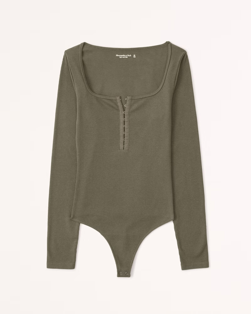 Long-Sleeve Hook-and-Eye Henley Bodysuit | Abercrombie & Fitch (US)