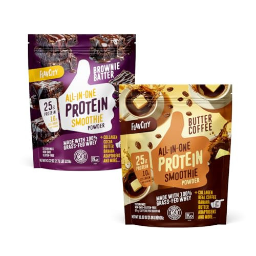 FlavCity Butter Coffee & Brownie Smoothie Bundle - 25g Grass Fed Whey Protein Powder & Collagen in Chocolate and Coffee Flavors - Gluten Free (20 Servings Each) | Amazon (US)