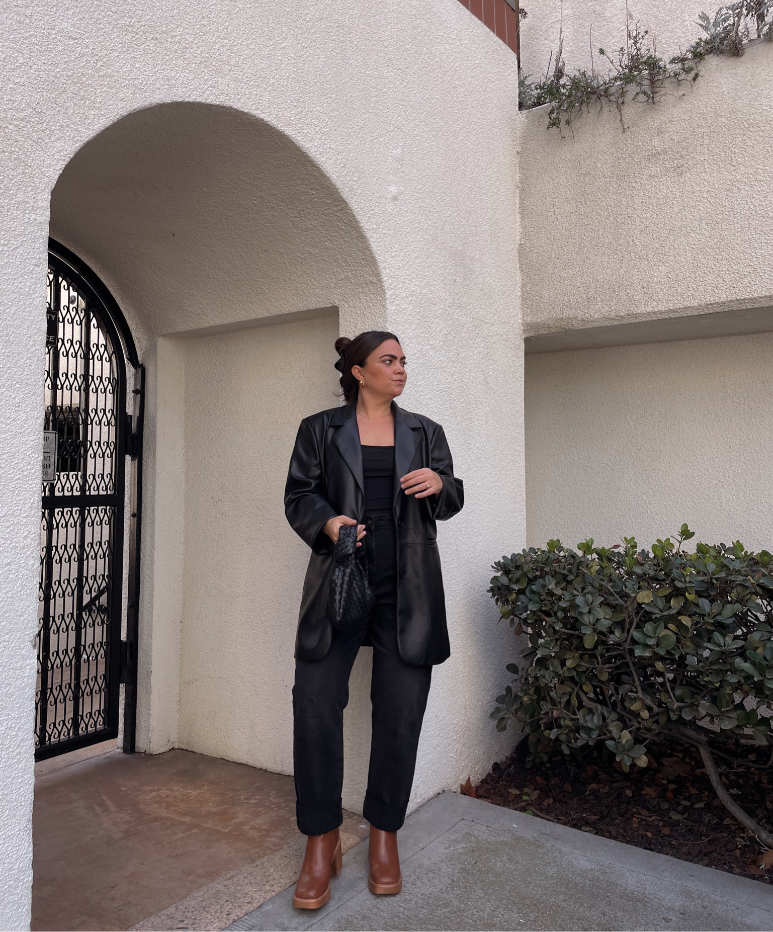 Leather blazer and chunky boots