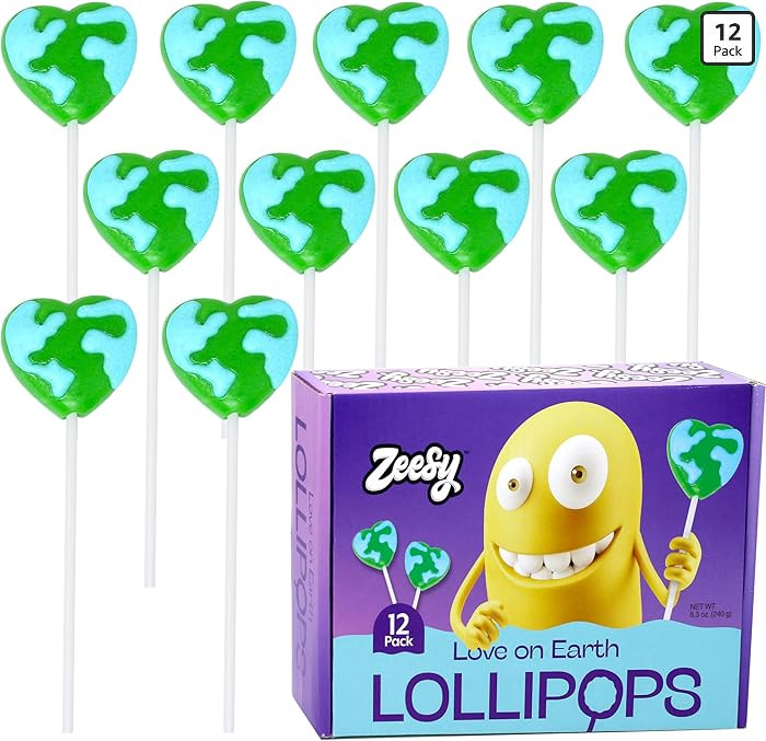 Heart Earth Day Lollipops Individually Wrapped - 12 Earth Candy Suckers for Heart Love Map Party ... | Amazon (US)