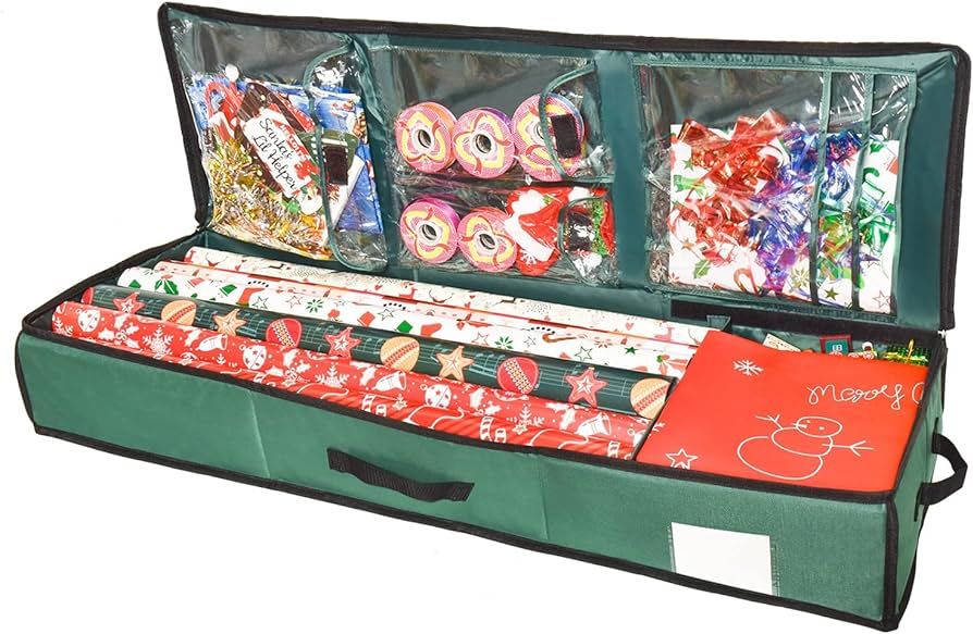 Rocinha Christmas Storage Organizer,Gift Wrap Storage,Wrapping Paper Storage with Pocket for Ribb... | Amazon (US)