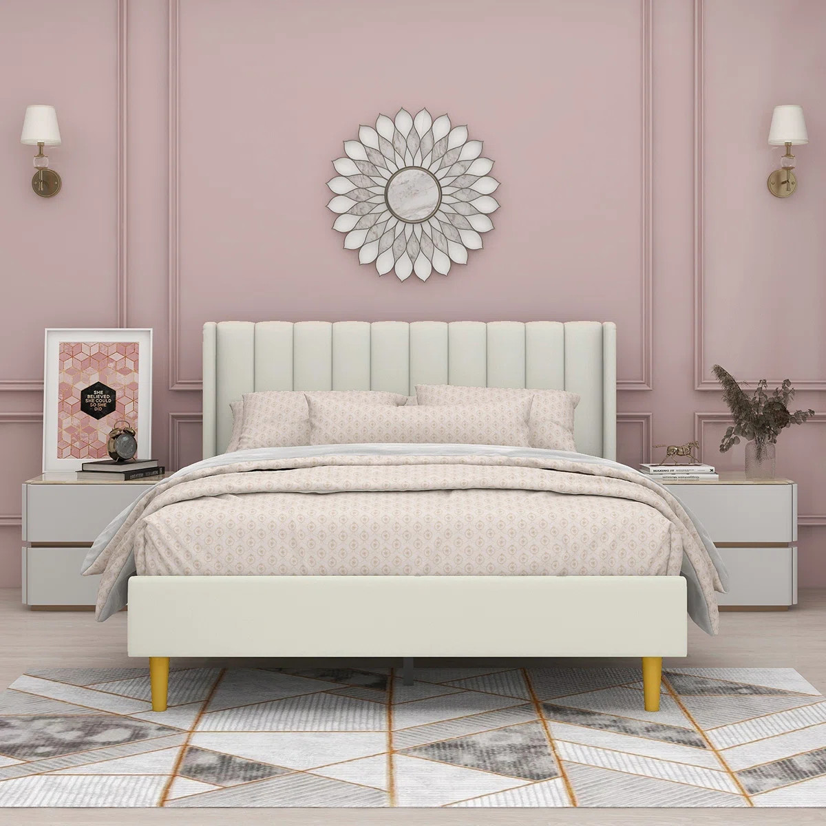 Eriksay Low Profile Upholstered Platform Bed with Wingback Headboard | Wayfair North America