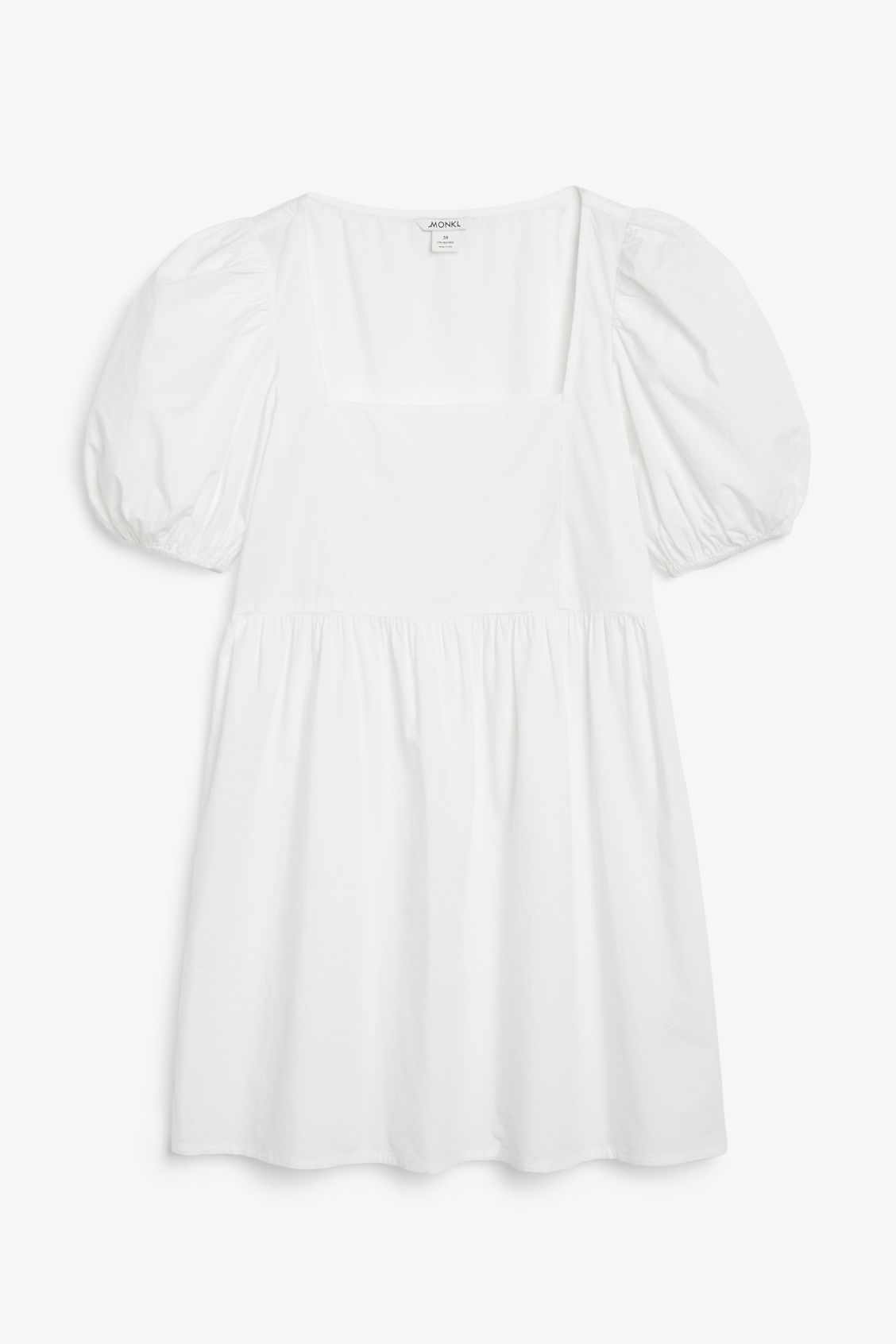 Square neck puff sleeve mini dress - White | Monki