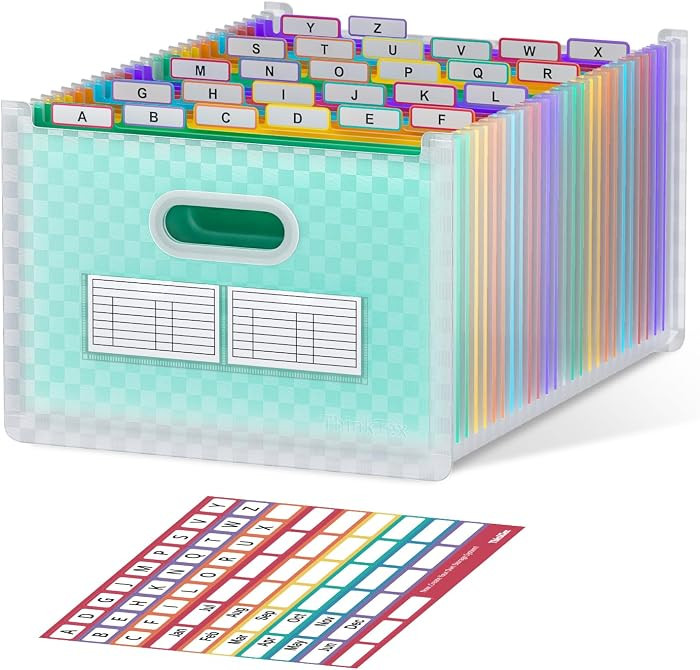 ThinkTex 26-Pocket Accordion File Organizer, Upright & Open Top, A–Z Colorful Tabs, High Capacity Expanding File Folder, Letter/A4 Size Essentials for School, Home, and Office- Green | Amazon (US)