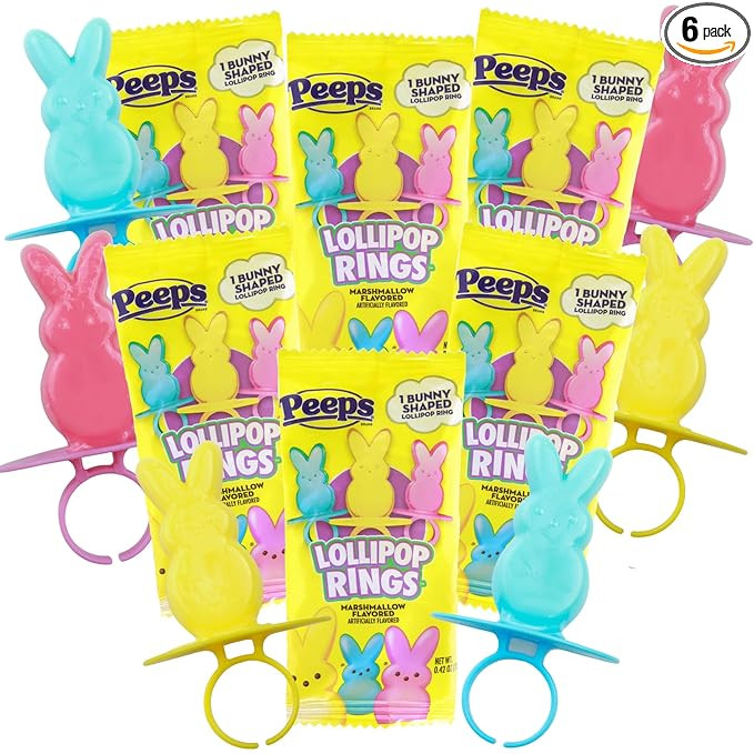 Easter Basket and Egg Hunt Candy, 2026 Peeps Lollipop Rings, Individually Wrapped Marshmallow Fla... | Amazon (US)