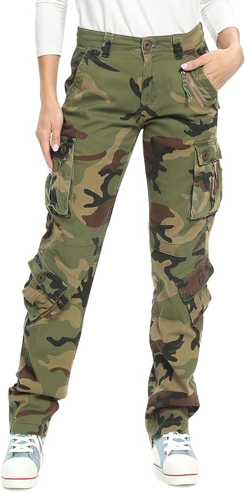 Womens Stretch Casual Cargo Work Pants Camo Combat Tactical Travel Pants with 8 Pockets | Amazon (US)