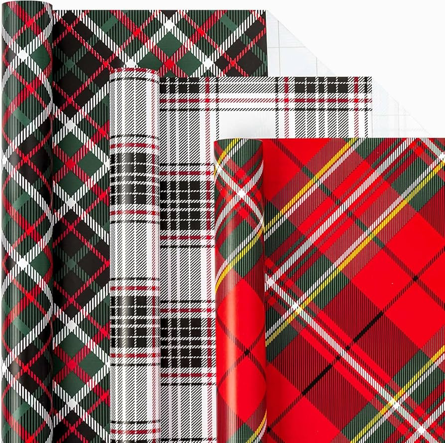 Homeral Christmas Wrapping Paper Rolls - Green and Red Plaid Gift Wrap Set Design for Christmas, ... | Amazon (US)