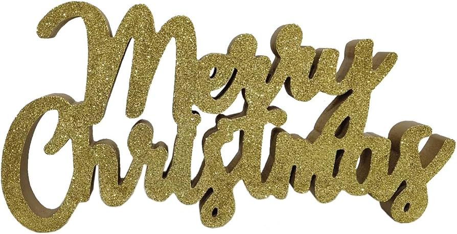 Windy Hill Collection 16" x 8" x 1.5" Merry Christmas Glitter Wood Block Freestanding Tabletop Ho... | Amazon (US)