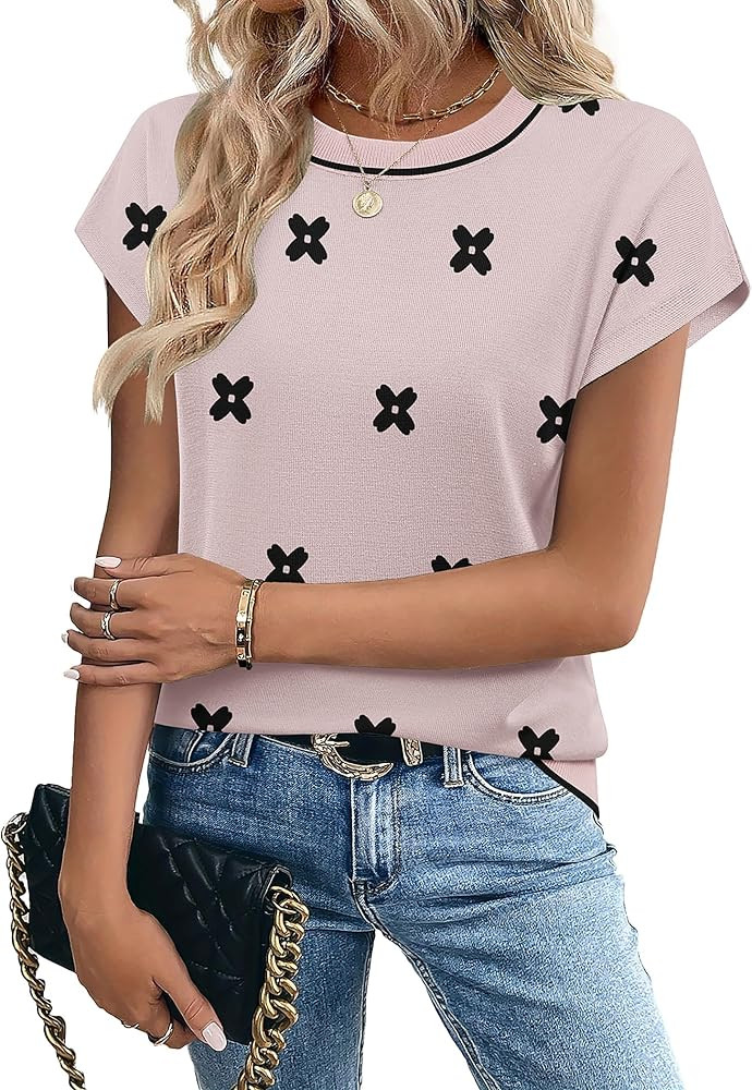 Zeagoo Womens Summer Short Sleeve Tops Crew Neck Pullover Sweaters Cap Sleeve Loose Dressy Casual... | Amazon (US)