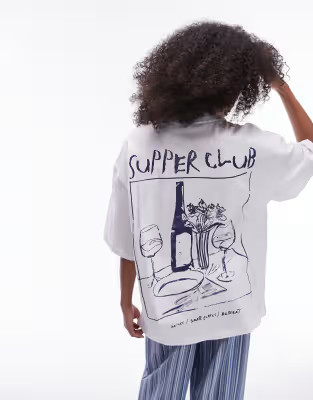 Topshop graphic supper club oversized tee in white | ASOS (Global)