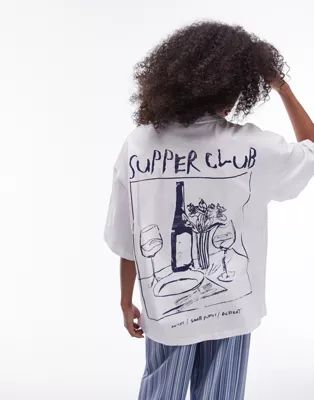 Topshop graphic supper club oversized tee in white | ASOS | ASOS (Global)