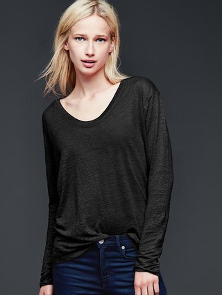 Gap Linen Scoop Neck Tee Size M - True black | Gap US