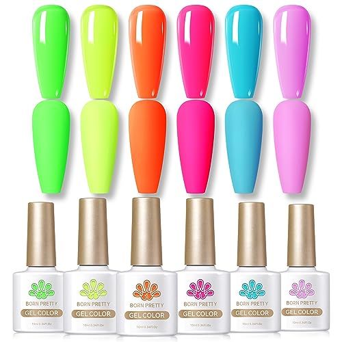 Born Pretty Gel Nail Polish Neon Gel Nail Polish Set Fluorescent Gel polish Orange Hot Pink Blue ... | Amazon (US)