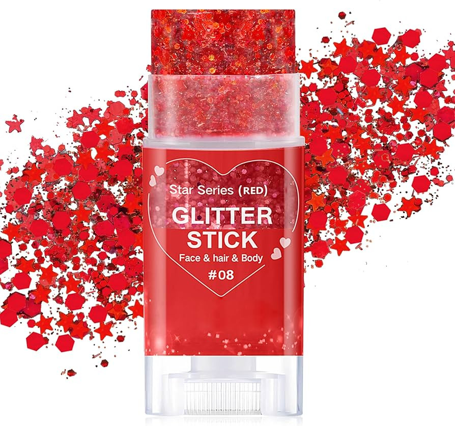 Red Body Hair Glitter Stick for Kids,Valentines Day Makeup Chunky Sequins Face Glitter Singer Con... | Amazon (US)