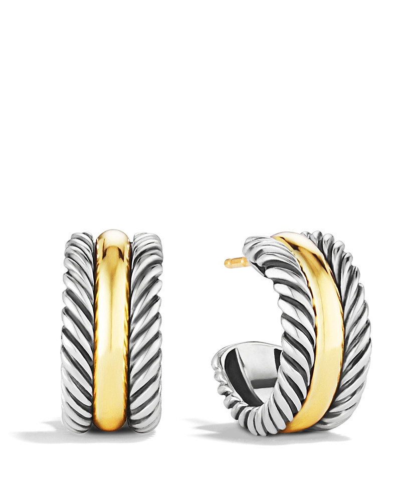 David Yurman Cable Collectibles Huggie Hoop Earrings in Sterling Silver with 14K Yellow Gold | Bloomingdale's (US)