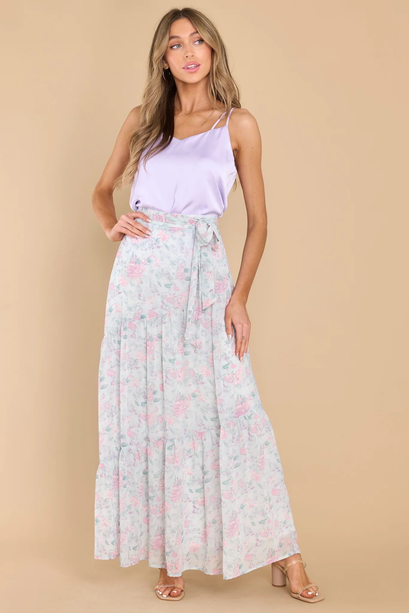 Living In A Dream Pastel Blue Floral Print Maxi Skirt | Red Dress 