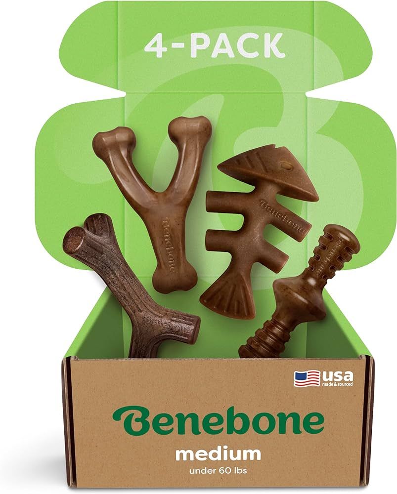 Benebone Medium 4-Pack Dog Chew Toys for Aggressive Chewers, Made in USA, 60lbs and Under | Amazon (US)