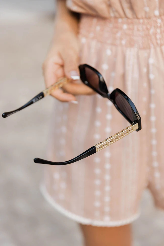 Feeling Fussy Thin Square Frame Black Sunglasses | Pink Lily