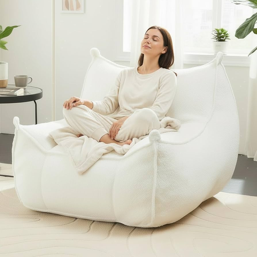 Giant Bean Bag Chair for Adults and Kids, Comfy Beige Beanbag with Filling Plush Fluffy and Back ... | Amazon (US)