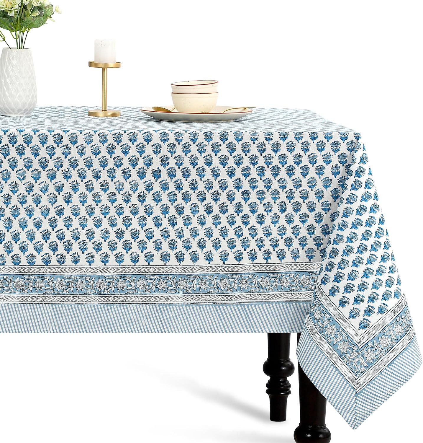CPC Tablecloth 100% Cotton 60x60 Inch Indian Block Print Square Table Cover, Table Cloth for Weddings, Spring/Summer, Barbeque - Apatite Blue | Amazon (US)