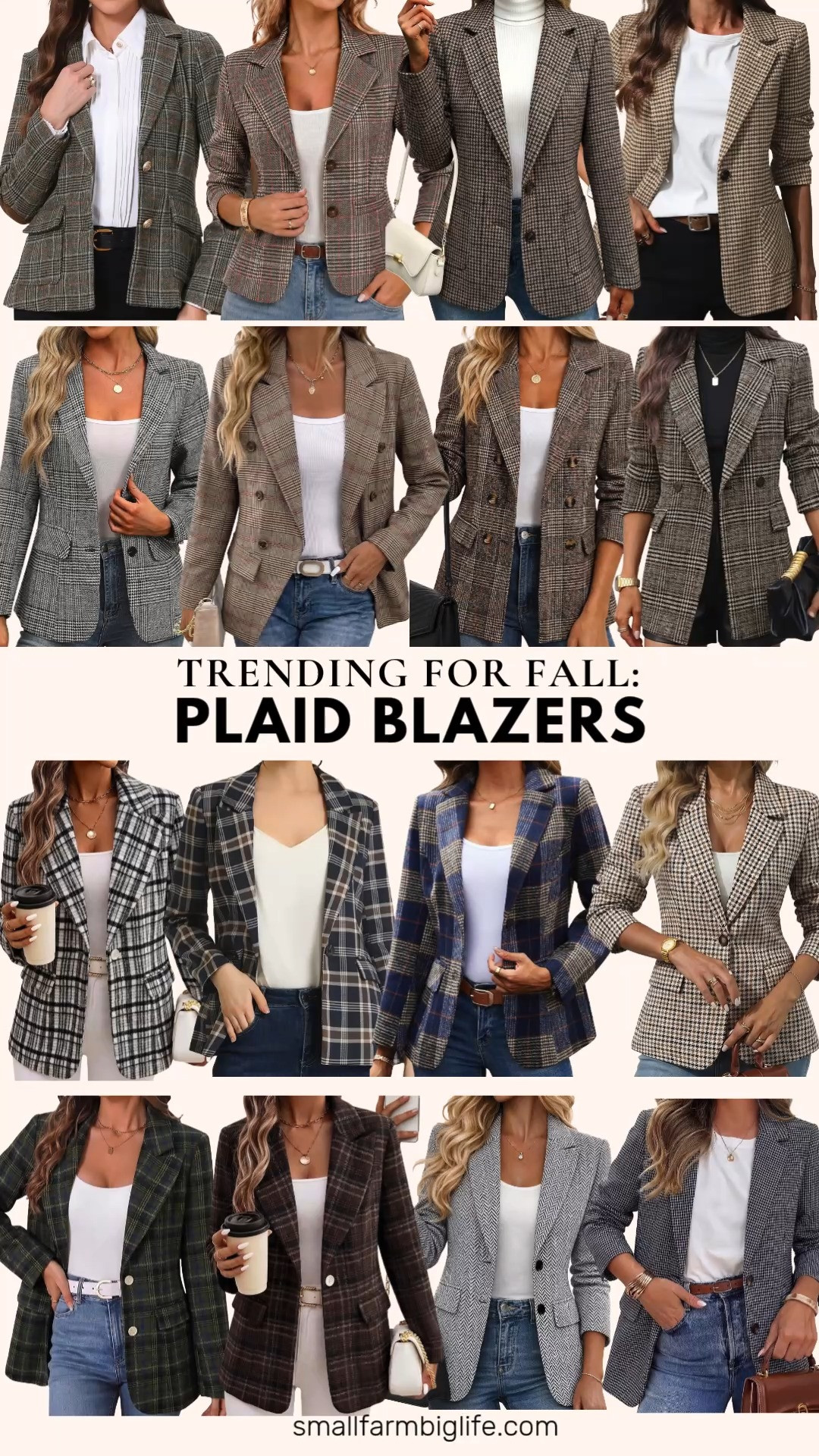 Plaid blazers are trending everywhere this fall, and this is such a great business casual workwear staple to have on repeat.

The brown houndstooth Mina Self Double Breasted Tweed Blazer has such a classic look, and the khaki brown and wine red Mina Self Herringbone Blazer brings such a rich, seasonal pattern. For a slimmer fit, the brown and black ELLEVEN Houndstooth Tweed Blazer and the black plaid ELLEVEN Boyfriend Blazer both have that structured, tailored feel, and I also love the navy blue plaid version if you want a deeper neutral.

If you prefer a lighter layer, the brown khaki and red ELLEVEN Stretch Knit Blazer is such an easy, lightweight option, and the black brown and cream houndstooth ELLEVEN Knit Blazer has a soft, stretchy build that still looks polished for the office. The khaki cream and brown ELLEVEN Ruched 3/4 Sleeve Crop Blazer is a great petite option with padded shoulders.

For open front styles, the brown and black, olive and navy, and black and white Mina Self Flannel Plaid Blazers are all fully lined and perfect for interview or office outfits, and the coffee brown Allegra K Vintage Plaid Blazer with faux suede elbow patches adds such a fun, preppy detail.

Rounding things out, the navy blue plaid PRETTYGARDEN Oversized Blazer and the black and white chevron Mina Self Herringbone Blazer both bring a trendy, statement making pattern, and the black and brown Allegra K Notched Lapel Boyfriend Blazer finishes the lineup with a classic houndstooth print.

So many plaid blazer options to shop for autumn outfits this season, all linked for you.

#plaidblazer #fallfashion #falloutfits #businesscasual #autumnoutfits 

 #LTKootd #LTKOver40 #LTKWorkwear