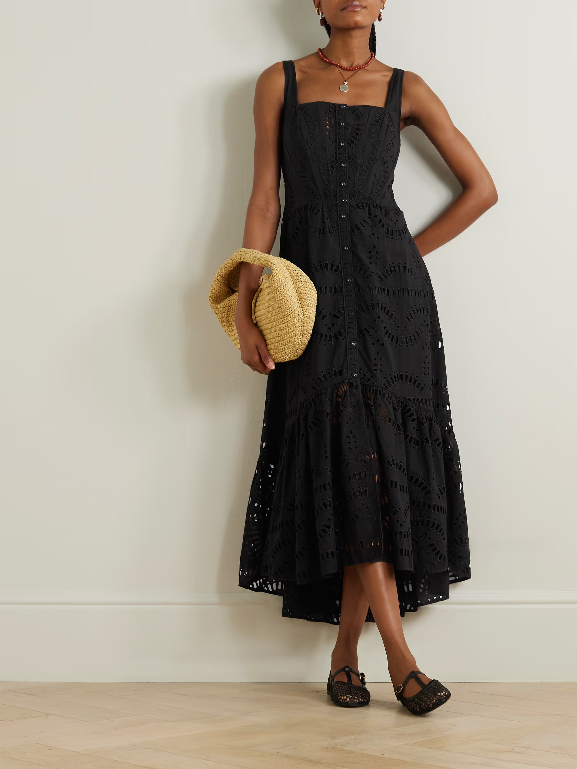 CHARO RUIZ Nissy embroidered cutout cotton-blend midi dress | NET-A-PORTER | NET-A-PORTER (US)