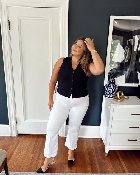 These white pants are perfect for you through spring and summer! Wearing size 1X in pants, vest, and striped top & XL in button down. Use CARALYN10 at Spanx. 

#LTKWorkwear #LTKStyleTip #LTKMidsize