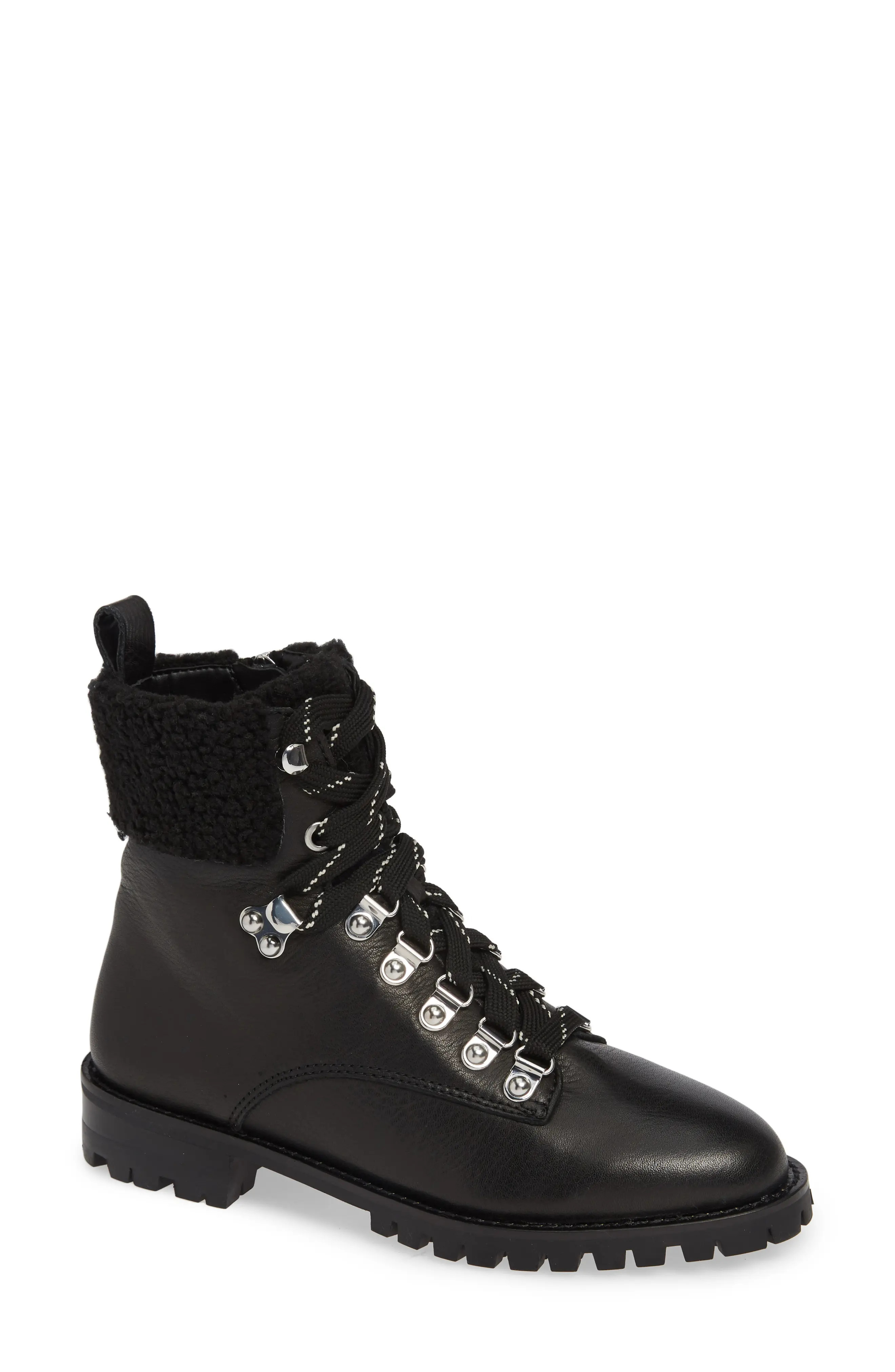 Women's Rebecca Minkoff Jaylin Faux Shearling Cuff Hiking Boot, Size 5.5 M - Black | Nordstrom