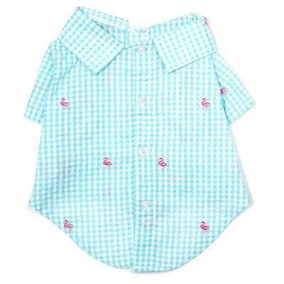 The Worthy Dog Embroidered Flamingos Gingham Check Button Up Look Pet Shirt | Target