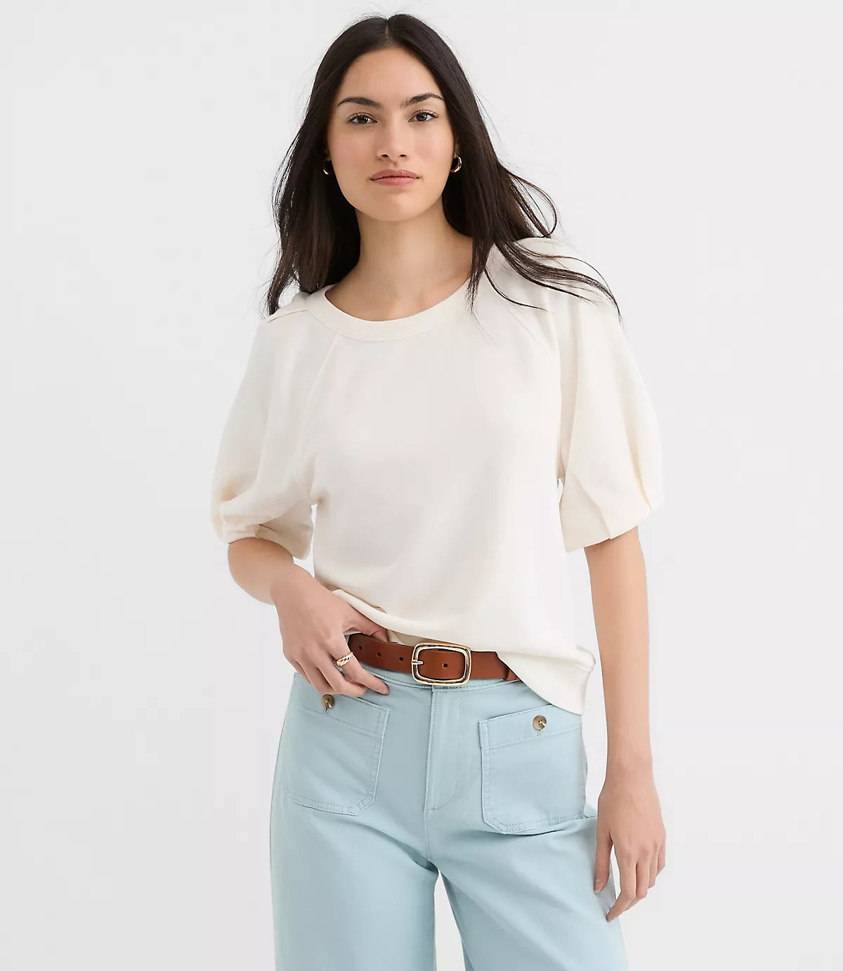 Pleated Puff Sleeve Sweatshirt | LOFT