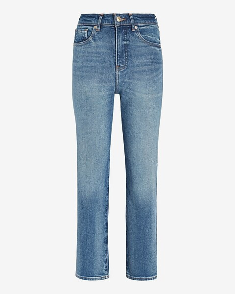 High Waisted Medium Wash Straight Ankle Jeans | Express