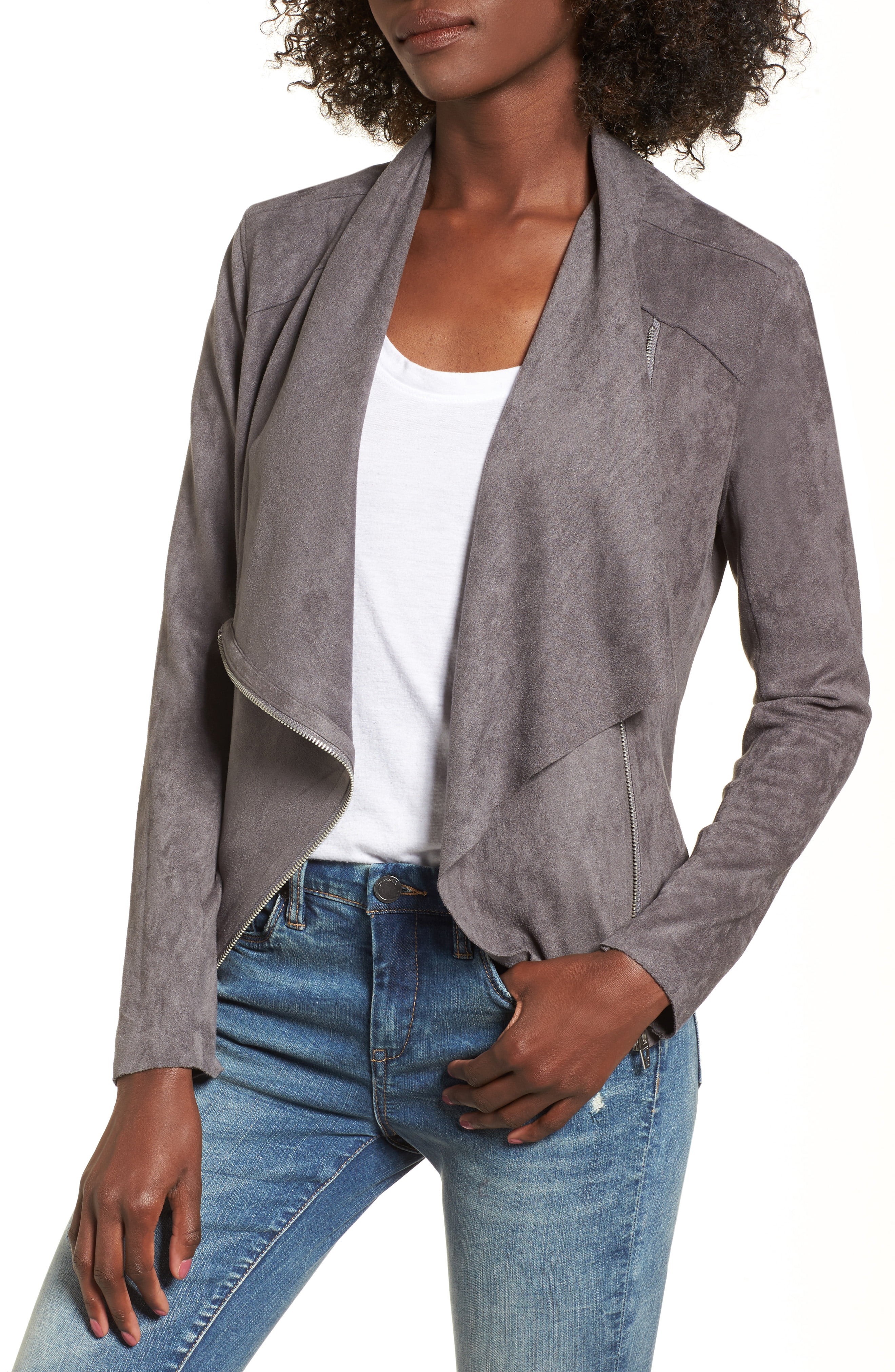 BLANKNYC Drape Front Faux Suede Jacket | Nordstrom