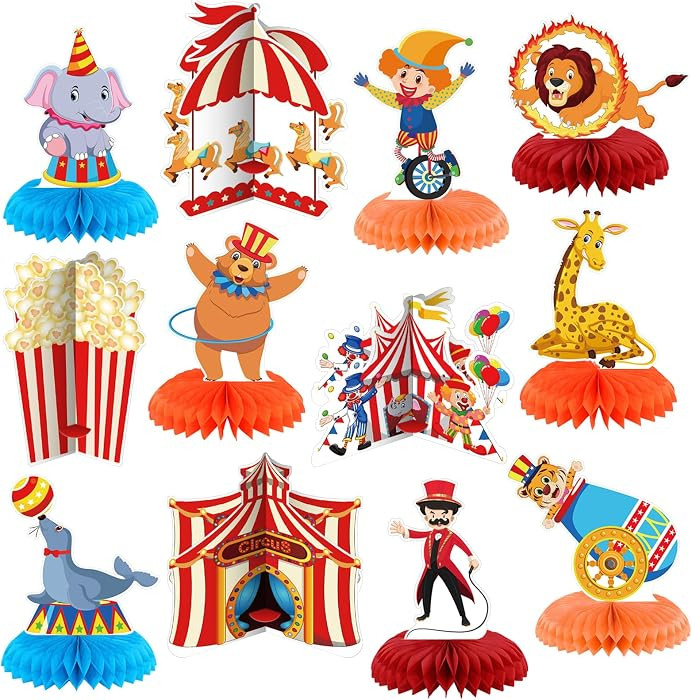 12 Pcs Carnival Party Decorations Circus Theme Party Decorations Carnival Circus Honeycomb Table ... | Amazon (US)