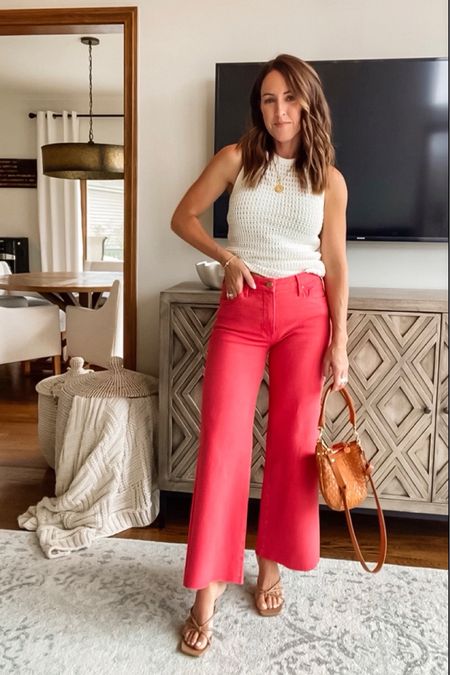 Red wide leg jeans for Spring and Summer. 
Linking these from @kutfromthekloth and a couple more options 
I sized down one in this brand. 00 here 

#LTKstyletip #LTKover40 #LTKSeasonal