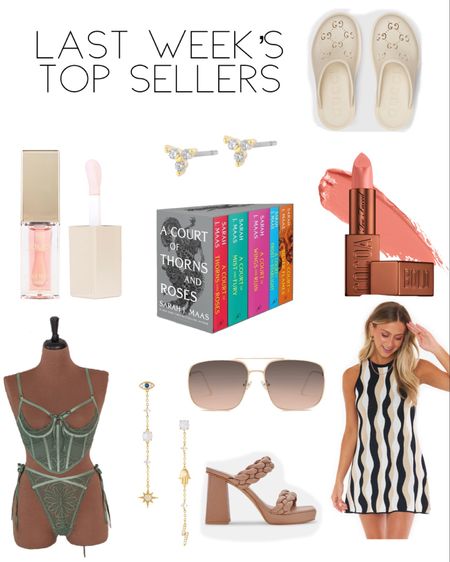 Last Week’s Top Sellers: 
(beginning of April)
Everything is under $100!! 

1. Gucci Lookalike Clogs 
2. Toofaced Cocoa Bold Lipstick in Buttercream
3. Show Me Your Mumu Sweeney Dress 
4. Dolce Vita Ashby Heels
5. Sojos Aviator Sunglasses - $15!
6. A Court of Thorns and Roses
7. Electric Picks Tessa Earrings 
    Code: WildOne20
8. Jouer Lip Oil
9. Ettika Opal & Charm Earribgs
    Code: LTKwildone20
10. Mentionables Lingerie Set 
     Code: KristinRose10



#LTKshoecrush #LTKunder100 #LTKbeauty
