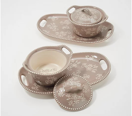 Temp-tations Floral Lace Set of 2 Lidded Soup and Sandwich Set - QVC.com | QVC