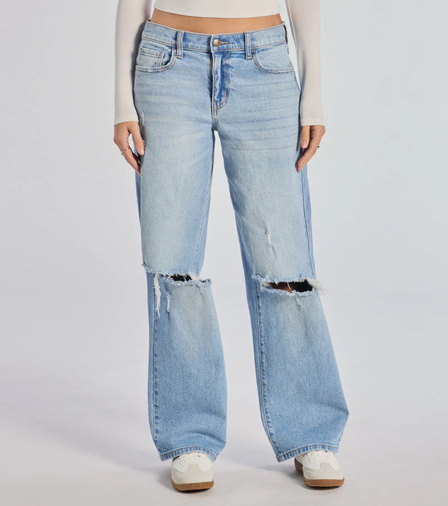 Chill Vibes Only Baggy Destructed Denim Jeans | Windsor Stores