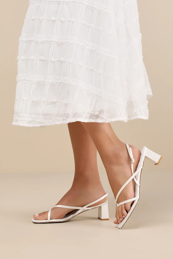Kerrie White Satin Strappy Low Heel Sandals | Lulus