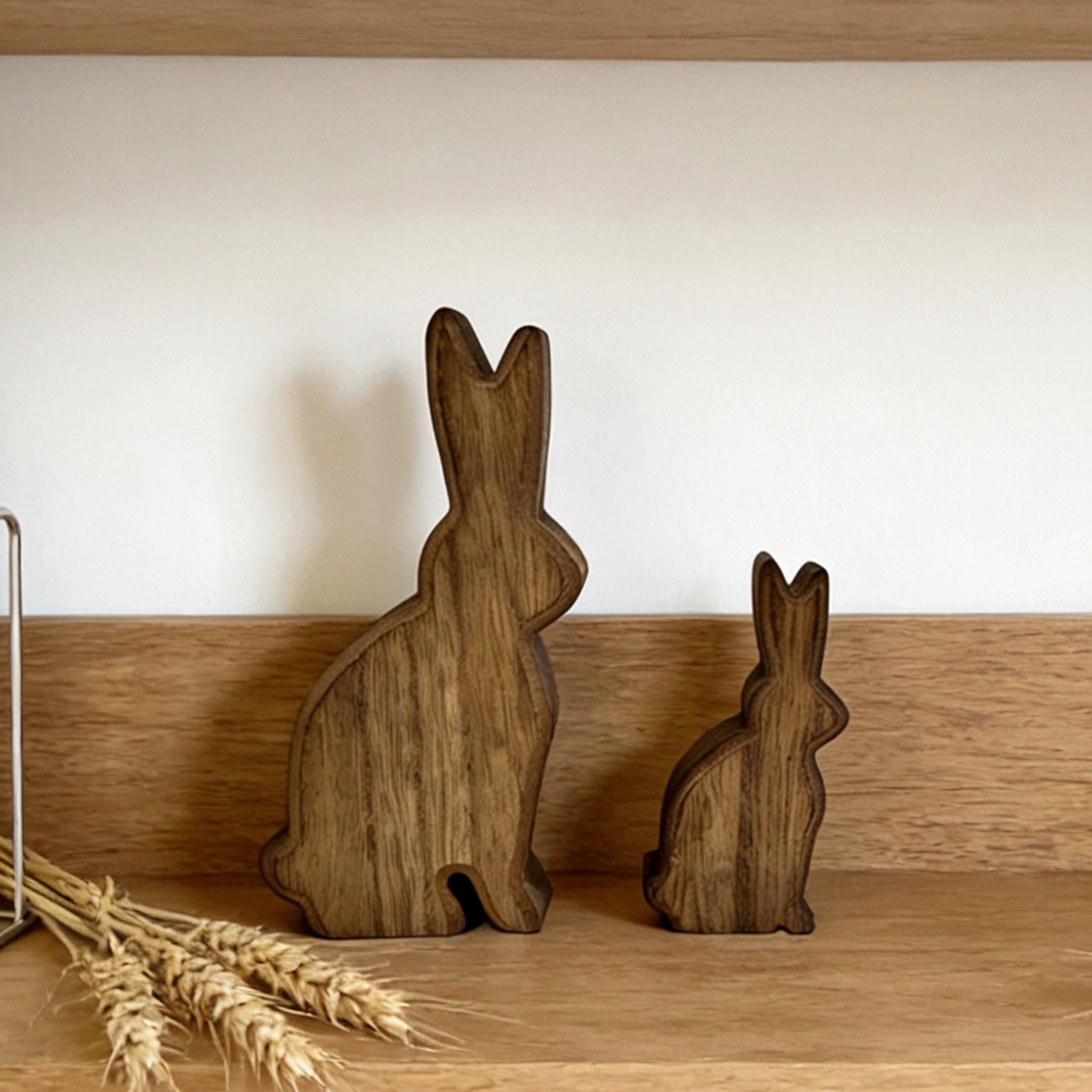 Wooden Easter Bunny Decor, Rustic Wooden Bunny Figurines Set of 2, Natural Brown Wood Rabbit Stat... | Amazon (US)