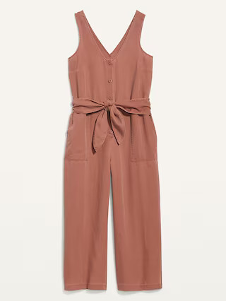Sleeveless Voop-Neck Waist-Defined Jumpsuit for Women | Old Navy (US)