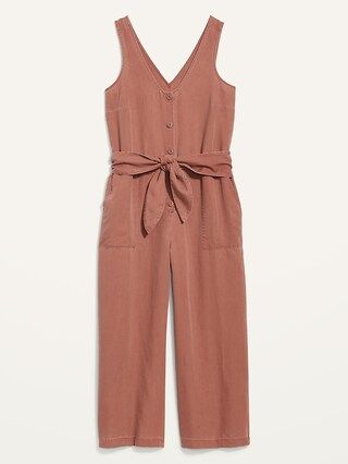 Sleeveless Voop-Neck Waist-Defined Jumpsuit for Women | Old Navy (US)